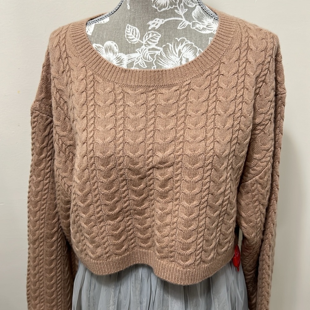 NWT LOVESHACKFANCY calloway crop sweater in fawn L